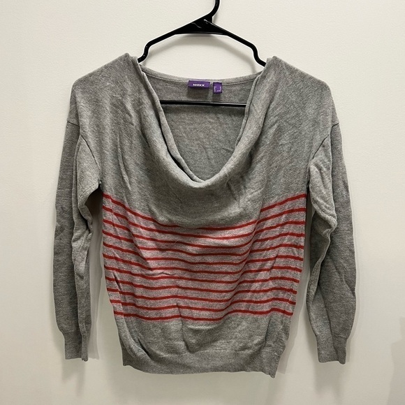 MEXX | Boatneck Fine Knit Sweater Grey With Red Stripes - Picture 1 of 3